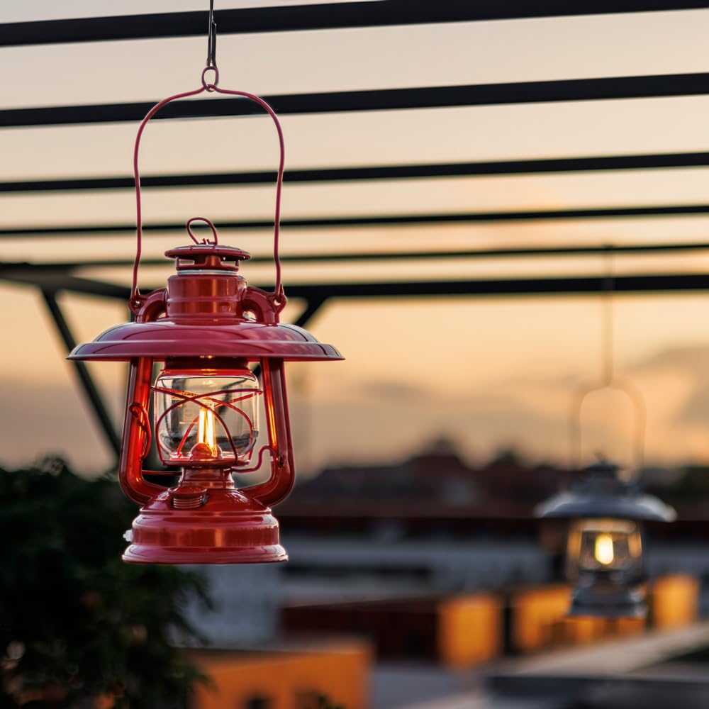 Feuerhand Baby Special 276 Lanterne LED à intensité variable en continu pour salon, balcon ou terrasse avec lumière blanche chaude, fonctionne sur piles et piles Rouge