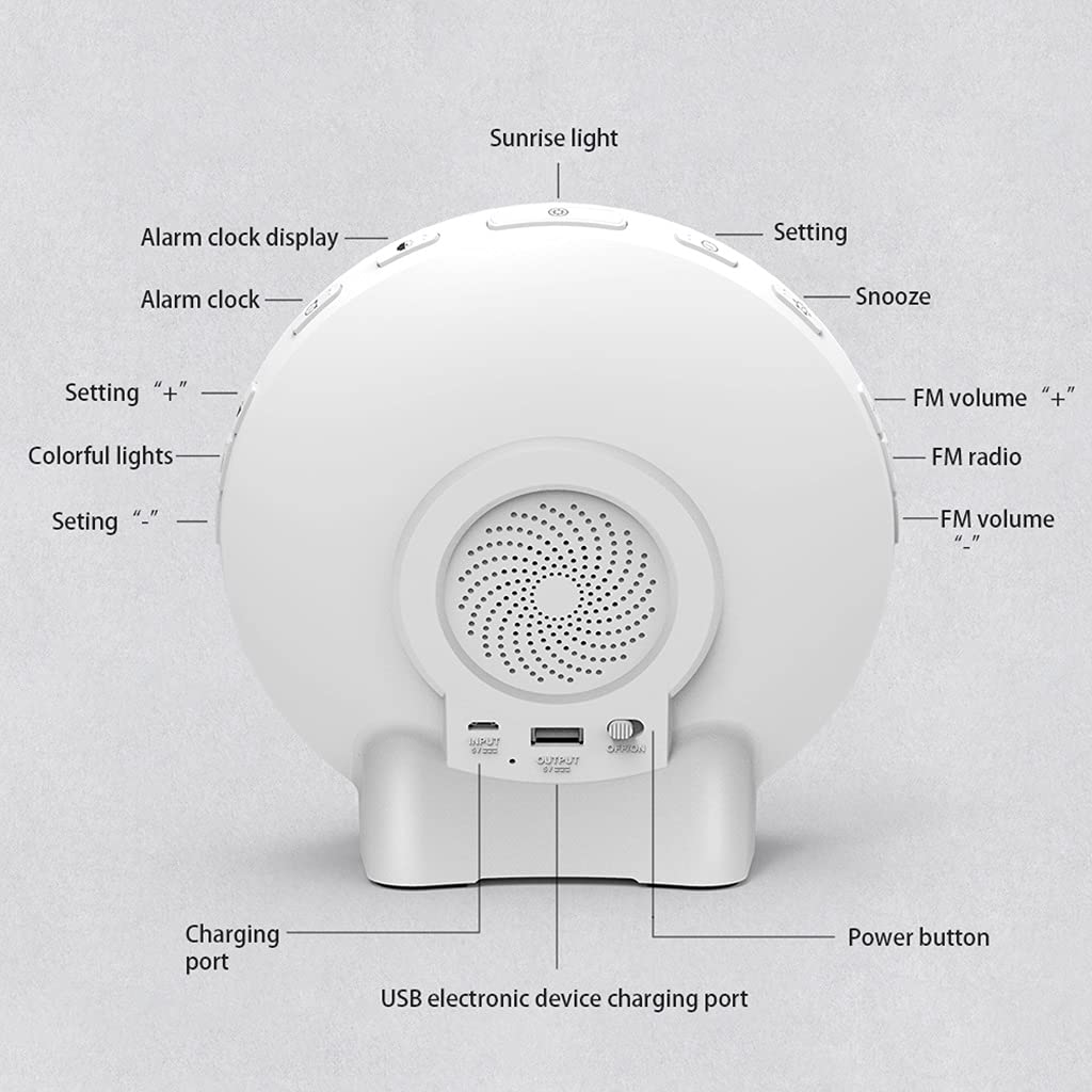 Lampada da Comodino Sunrise Simulation, Wake-Up Light Sveglia, con 6 Suoni Naturali e Funzione Snooze, Radio FM e 4 Sveglie, Sveglia Digitale per Aiuto Al Sonno