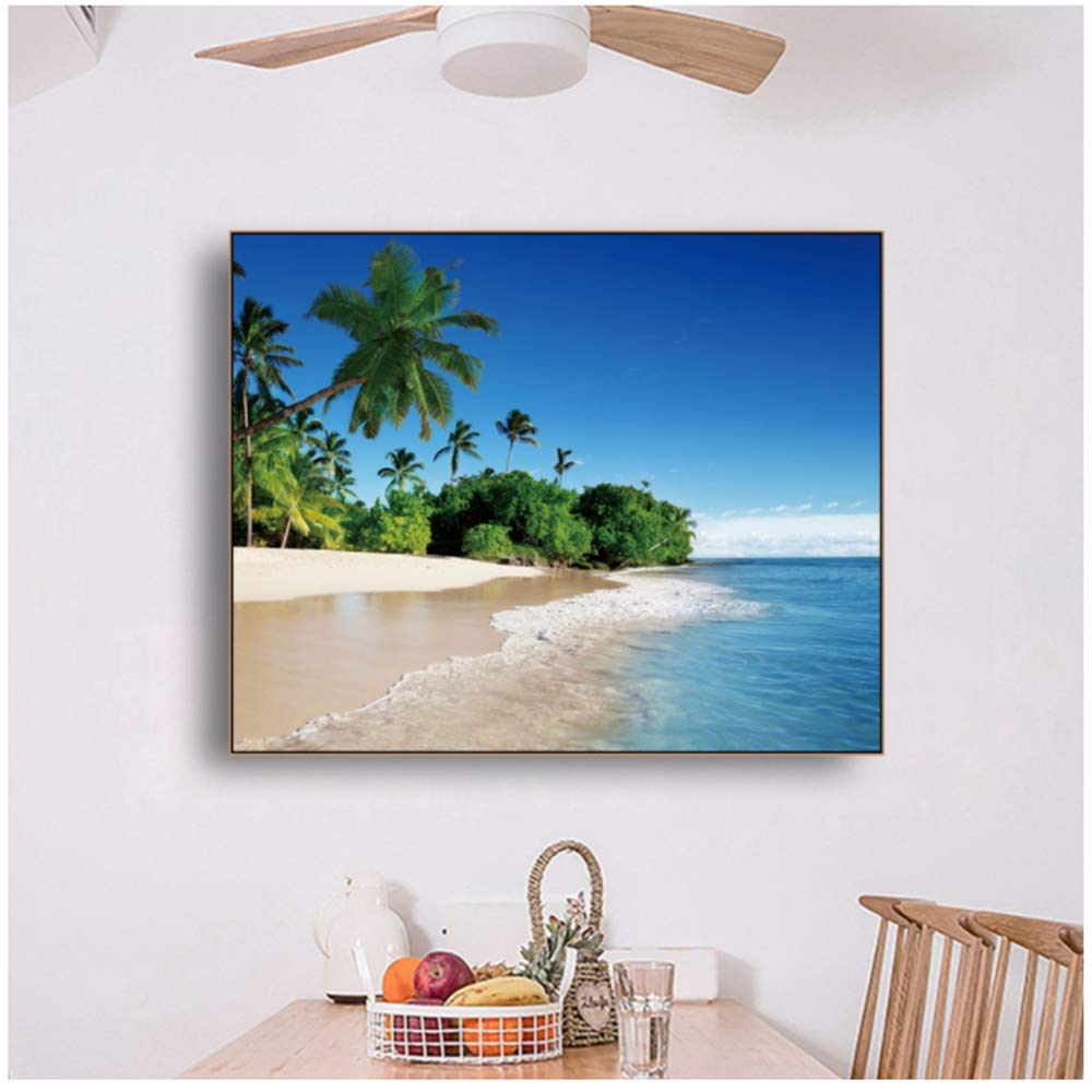 Stampa artistica da parete su tela con spiaggia tropicale, con sedie rosse, palme, decorazione costiera per soggiorno, camera da letto, casa vacanze, senza cornice, 40,6 x 50,8 cm