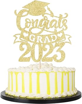 Palasasa Congrats Grad Cake Topper, Graduation 2023 Decor Sign,Class of 2023 High School/College/Senior Graduation Party Decorations Gold