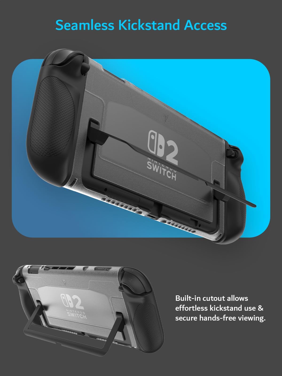 TUDIA Custodia a Scatto Compatibile con Nintendo Switch 2 (2025) [Accesso al Supporto] Cover Sottile e Antigraffio per Impugnatura Ergonomica in TPU Antiurto (Nero, Retro Trasparente)