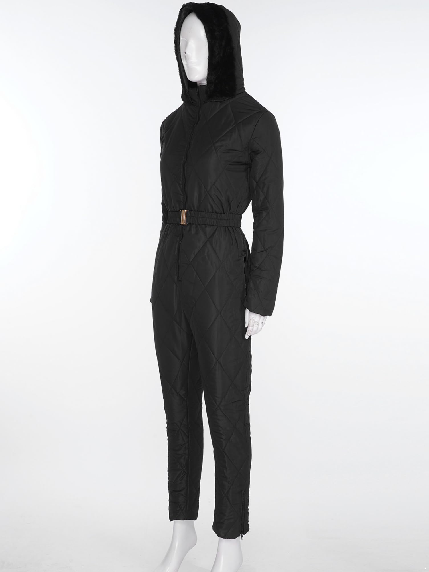 Aislor Jumpsuit da Neve Donna Monopezzo Tuta da Sci Invernale con Cappuccio e Guanti Salopette Lunga Abbigliamento Termico per Lo Sci e Lo Snowboard Nero XXL