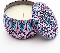 Vela Aromática de Jasmim 130ml – Cera de Coco, Artesanal, Lata Metálica com Estampa de Mandala