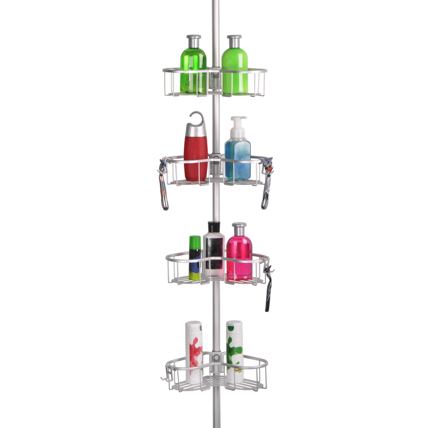 Utopia Alley Flat Shelf Rustproof Shower Caddy Satin Chrome Corner Pole Caddy