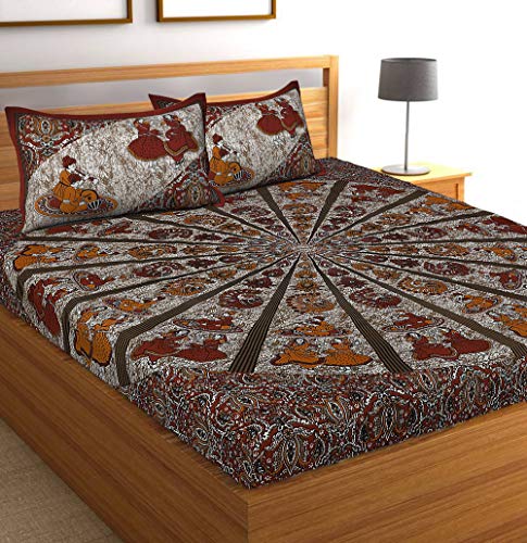 Image of Monique Cotton Double Bedsheet 144 TC | Soft & Breathable Cotton Bedding Set with 2 Pillow Covers | Elegant Floral Printed Bed Sheet for Bedroom & Home