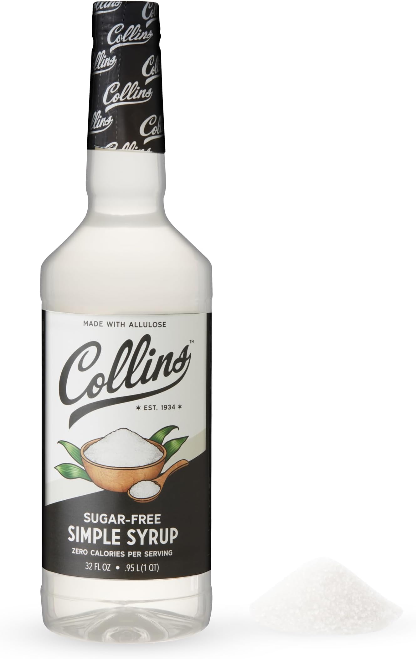 Collins Sugar Free Simple Syrup For Drinks, Allulose Coffee Syrups, Low Carb Cocktail Sweetener Keto 32oz. Set of 1