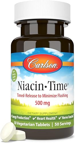 Miniatura 5 de Carlson - Niacina-Tiempo, Liberación Tiempo, 500 mg, Vitamina B-3, Metabolismo del Colesterol, Producción de Energía, Salud del Corazón, 50 Tabletas