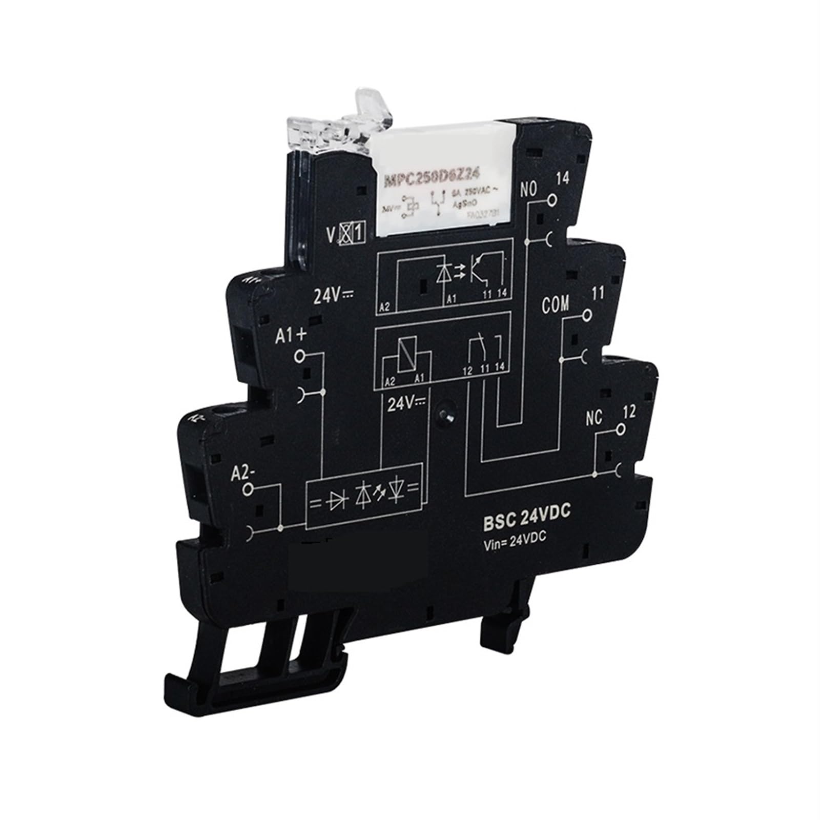 Mini indicador LED módulo de relé de Interfaz Delgada DIN 6A 250VAC relé de Bobina de Contacto electromagnético Voltaje de Control TRS 24VDC 1CO(12VDC)