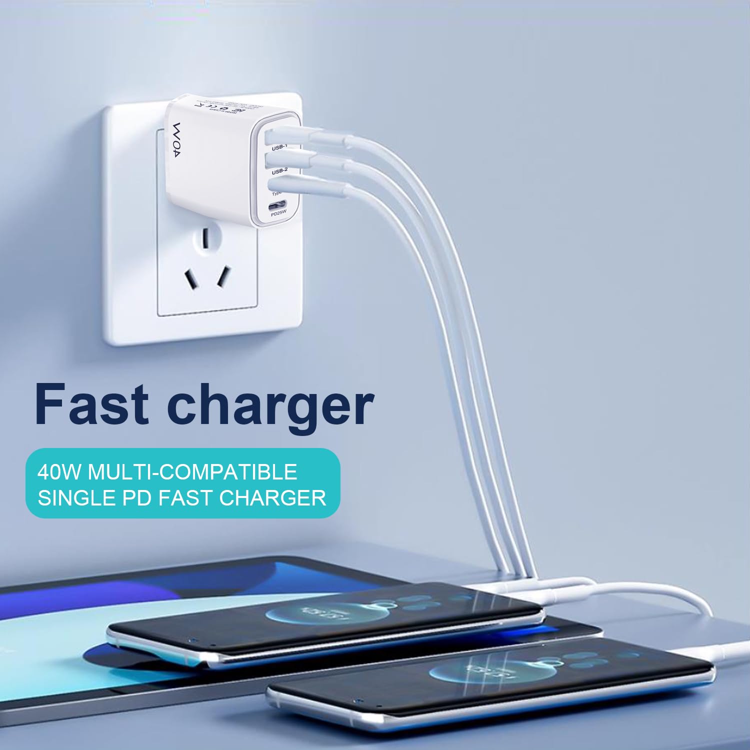 Chargeur de Voyage US Plug, Adaptateur de Prise US & Canada avec 2 Ports USB-A et 2 Ports de Charge Rapide USB-C pour US/Canada/Chine/Japon