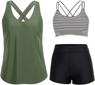 3 Piece Tankini Swimsuits for Women Tummy Control Bathing Suits Swim Tank Top with Bra Boy Shorts Teen Swimwear 2026