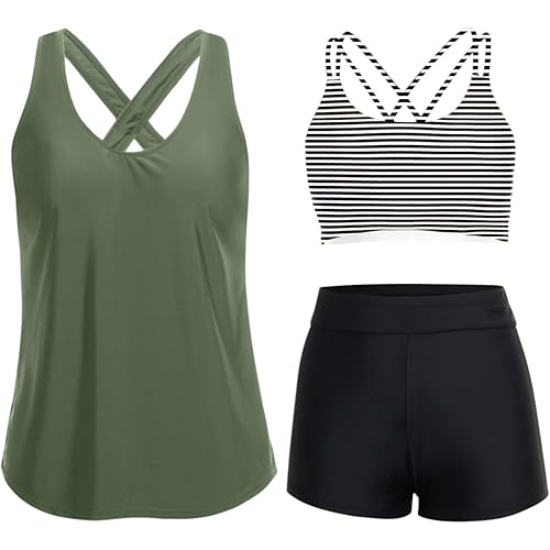 Holipick 3 Piece Tankini Swimsuits for Women Tummy Control Bathing Suits Swim Tank Top with Bra Boy Shorts Teen Swimwear 2026
