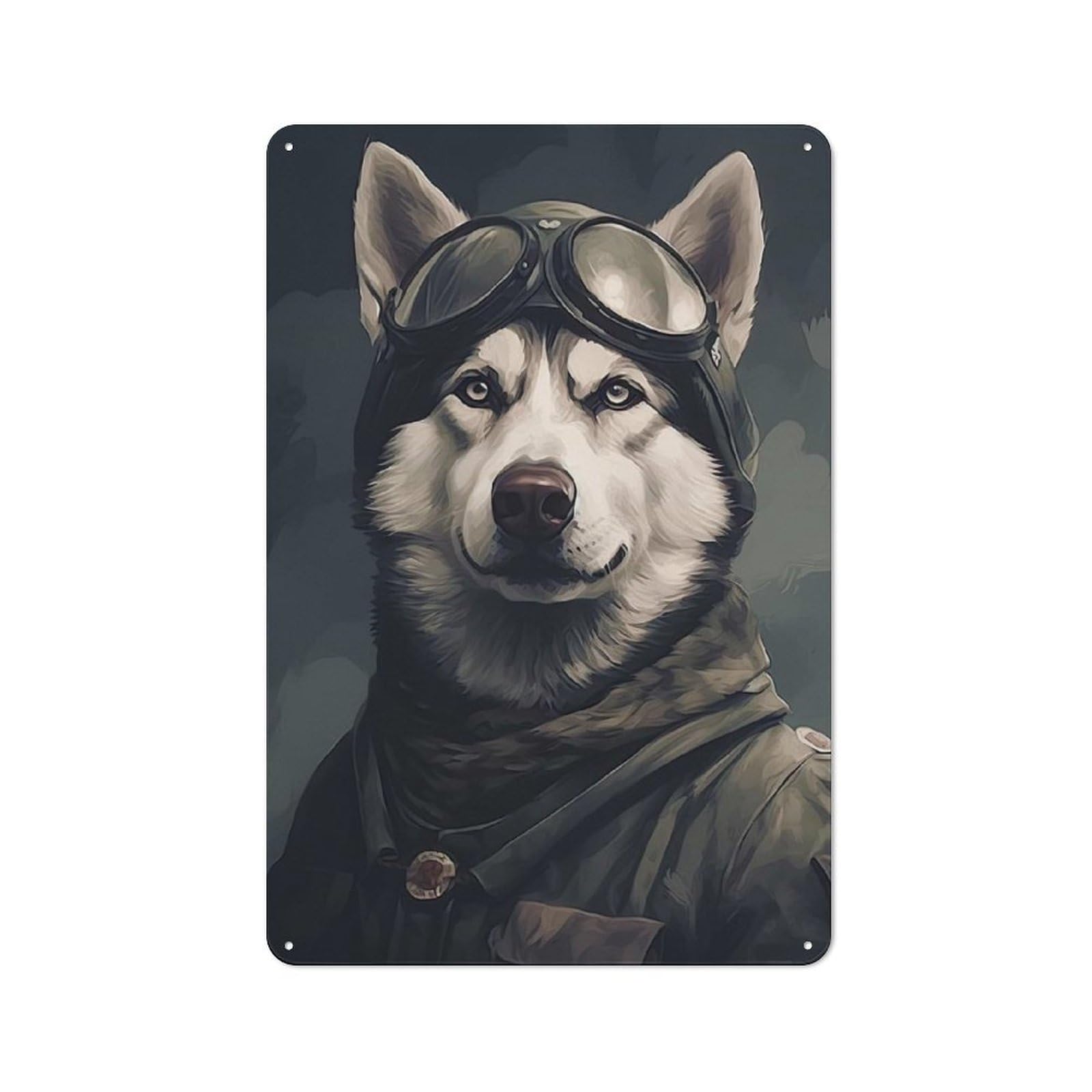 Junmoney Style-4 Rustic Metal Wall Sign 30X20cm Featuring Husky Soldier For Pub Or Café, For Vintage Wall Decor Fans, For Metal Sign Collectors