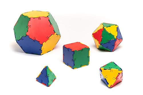 Polydron Juego de construcción educativa de sólidos platónicos para niños, multicolor, kit de construcción de formas 3D de geometría infantil, 4
