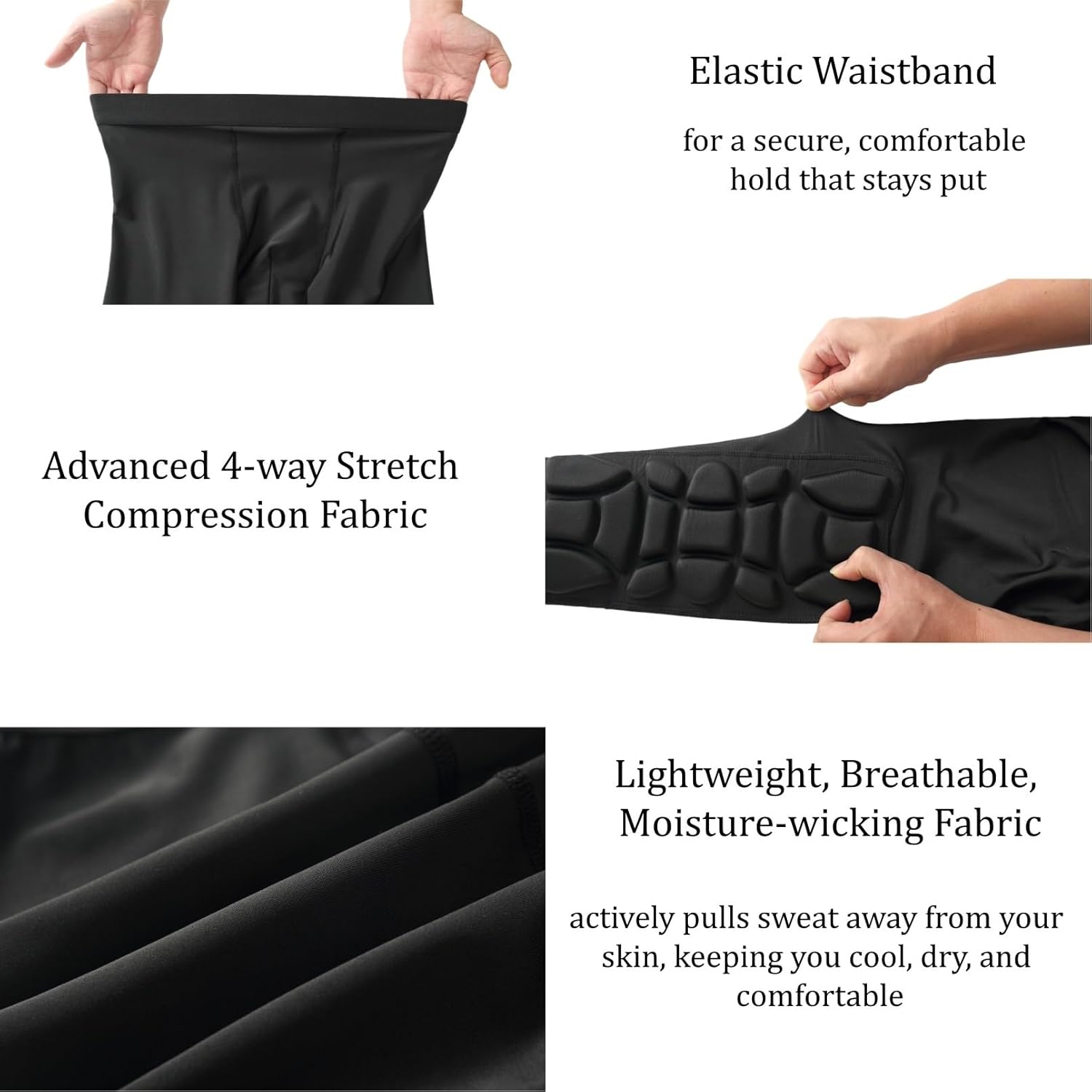 Men Basketball Leggings with Knee Pads, 3/4 Padded Compression Pants with Cup Pocket - Image 6