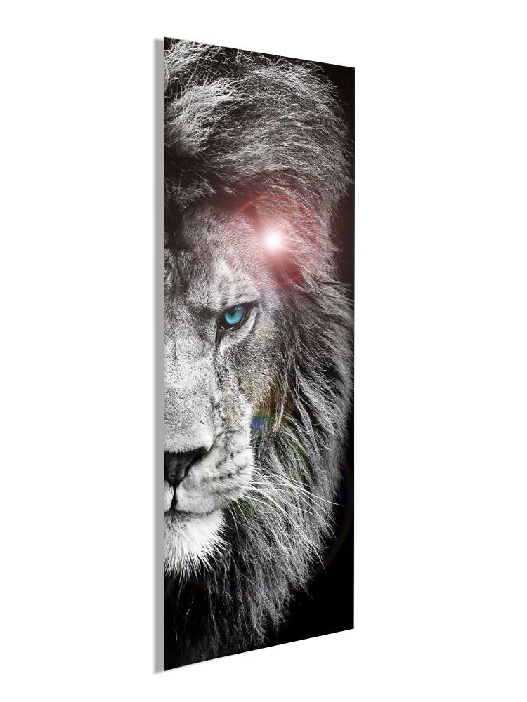 artissimo Bild aus Glas 30x80 cm Tiere AG4100A – modernes Glasbild Wandbild Hochformat, Wanddeko Wohnzimmer schwarz weiß, Löwe Industrial Stil