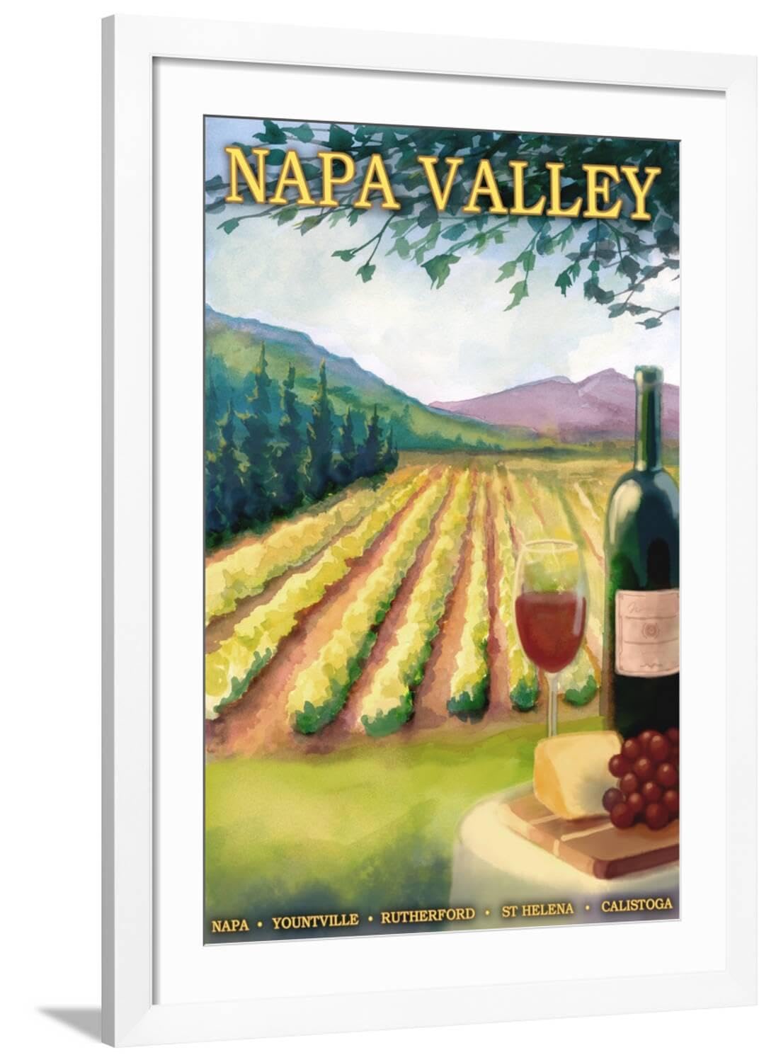 ART.COMWall Art Print Napa Valley, California Wine Country on White Frame by Lantern Press, 32" x 44"