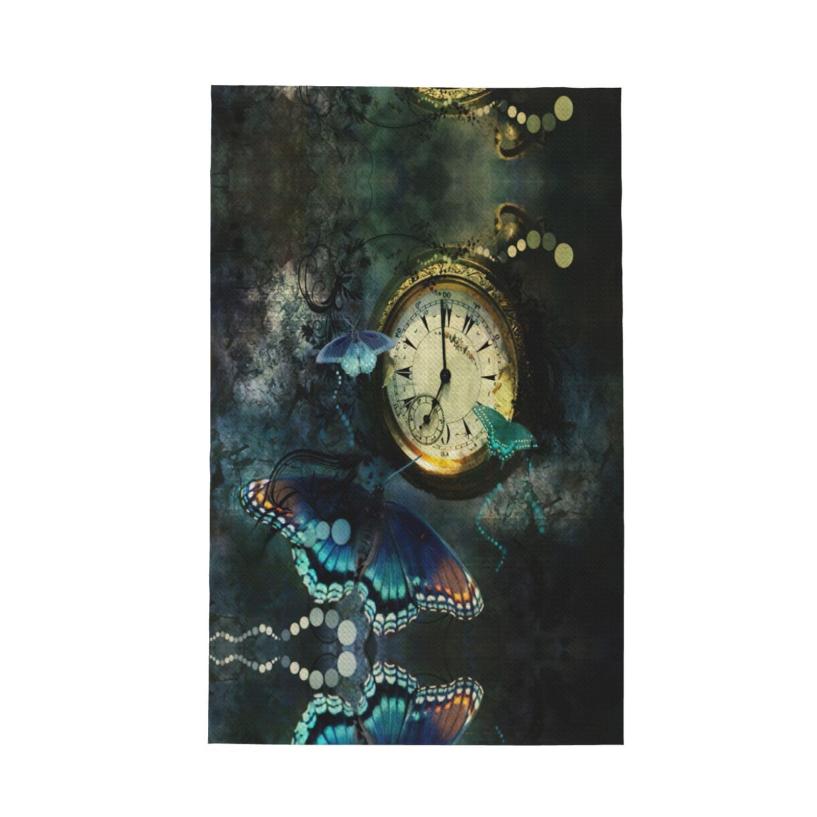 Uusnwaa Clock Butterfly Printed Waffle Microfiber Kitchen Towels