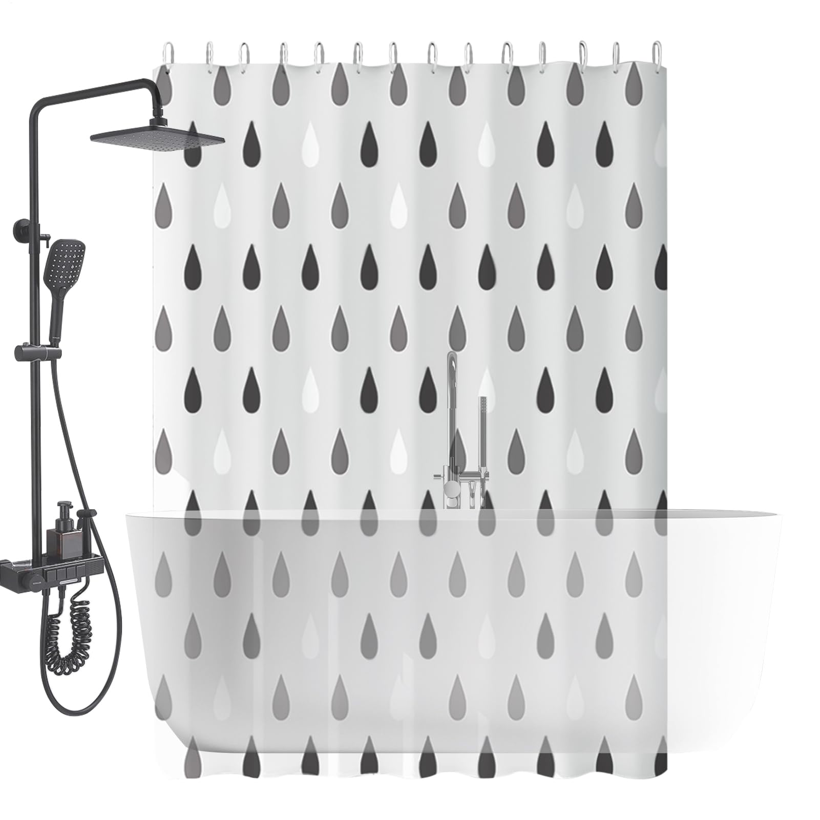Shower Liners - Water-Drop Pattern Shower Liner | White and Gray Textured Waterproof Cloth Curtains Liner | Flexible Accessories for Window Decor Hotel Inside Modern Bathroom