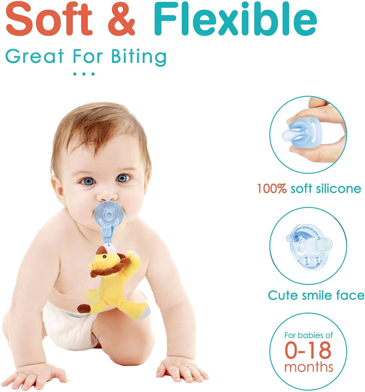 Zooawa Baby Pacifier, Lionet Pacifier Holder with Detachable Plush