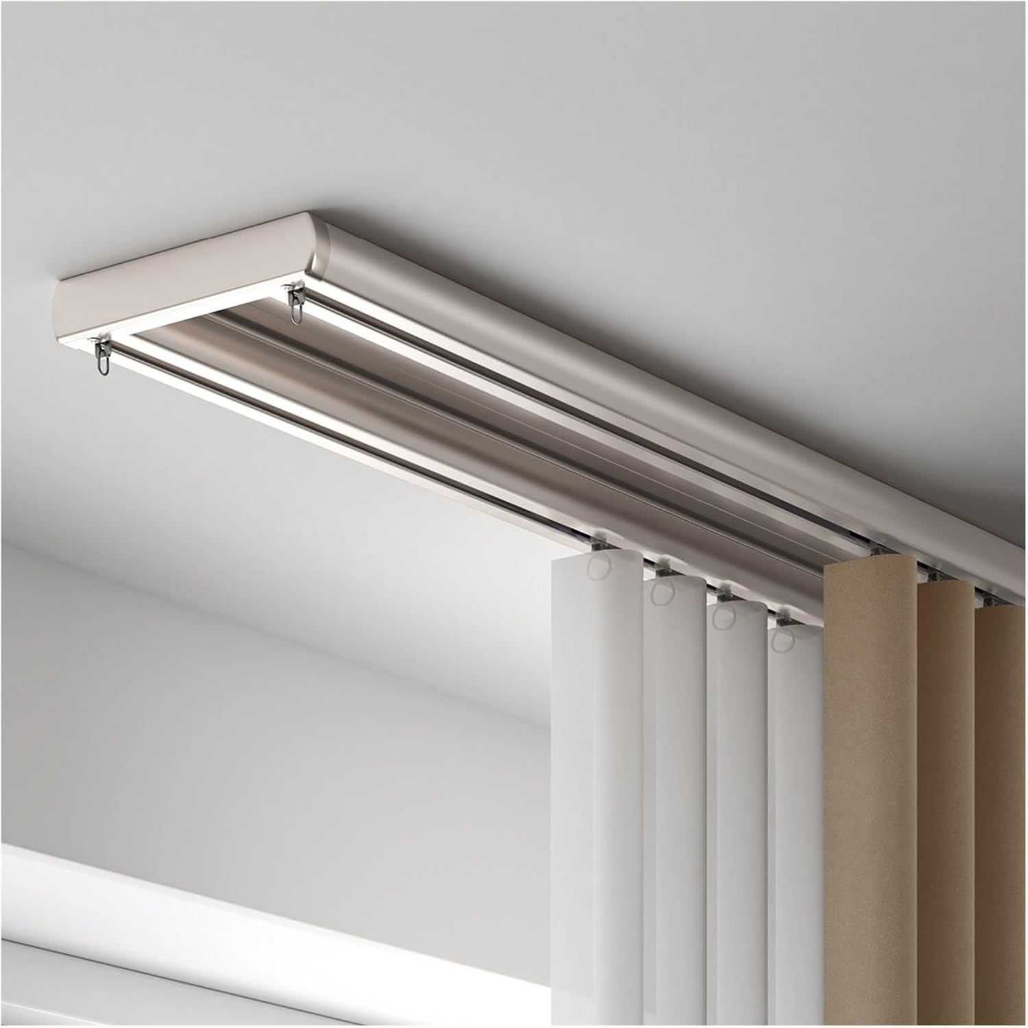 Double Curtain Rod for Room Partition, Elegant Aluminum Alloy Ceiling Mounted Track, Exquisite Design, 110cm/3.61ft, Champagne Color, Ideal for Home Décor
