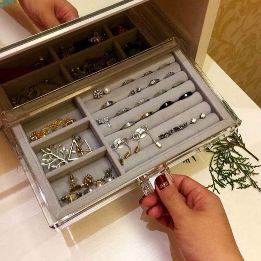 Scatola portaoggetti in plastica Grigia, portaoggetti in Stile cassetto, Collana, Orecchini e Organizer in Stile Semplice