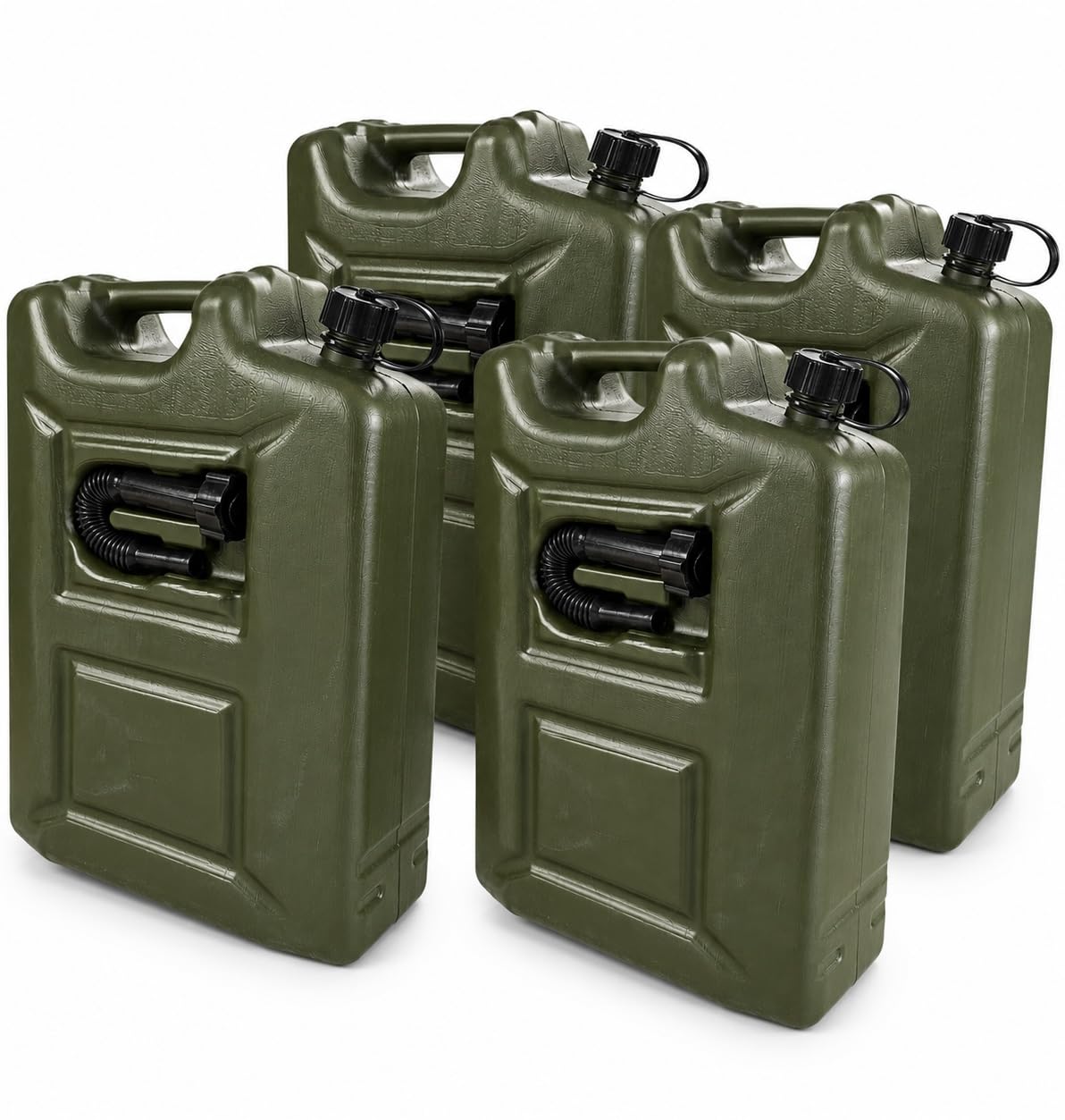 4x Benzinkanister 20L OLIVGRÜN Kunststoff Dieselkanister Reservekanister Kraftstoffkanister 20 Liter Kanister, Wasserkanister für Benzin Diesel Wasser AdBlue, 20-Liter-Kanister Ausgießer Petrol Can, A