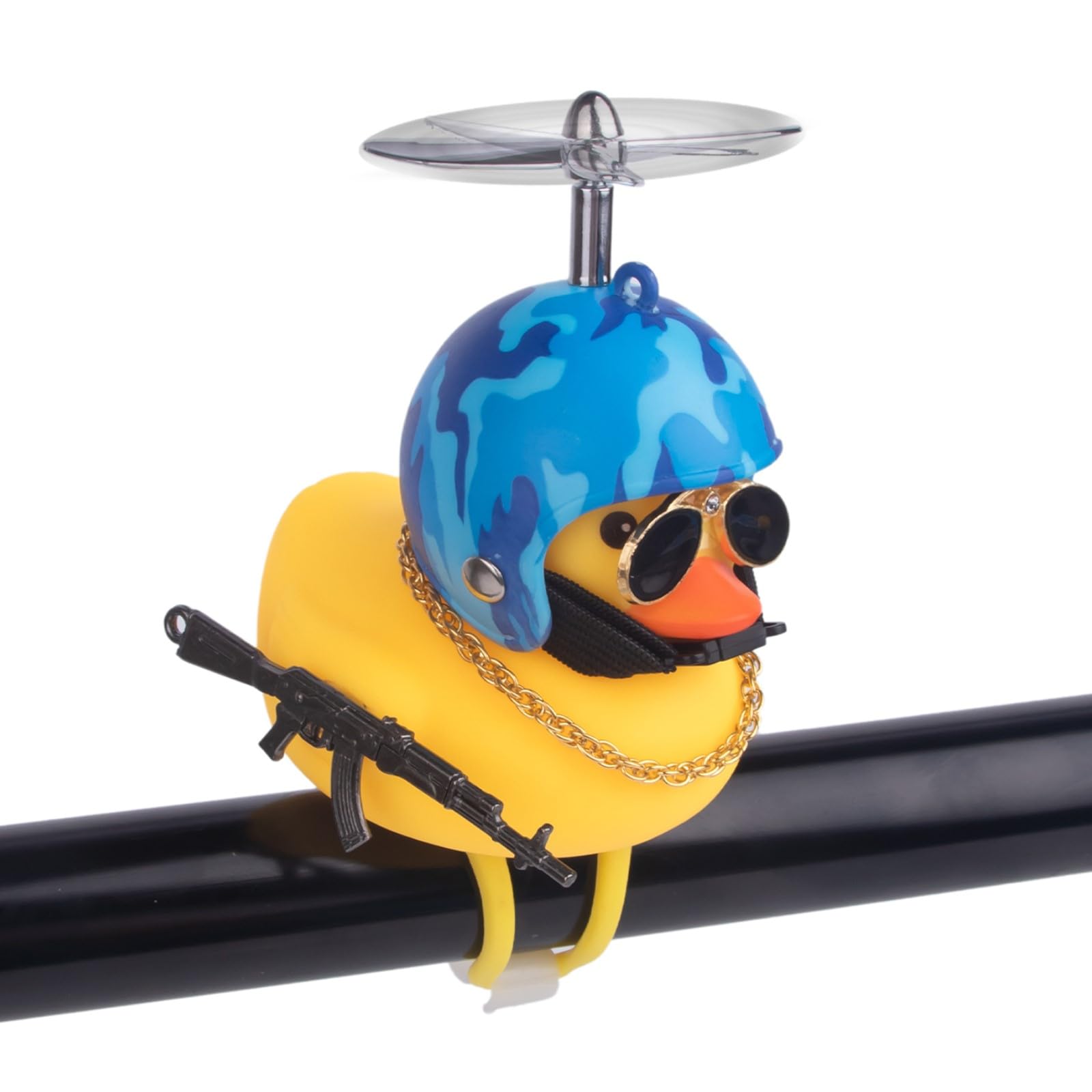 x xotic tech Rubber Duck Cute Yellow Wind-Breaking Ducks Car Dashboard Ornaments, Squeeze Duck Bicycle Handlebar Horns Decoration Set with Propellers Helmet for Cycling Motorcycle Accessories (Ocean)
