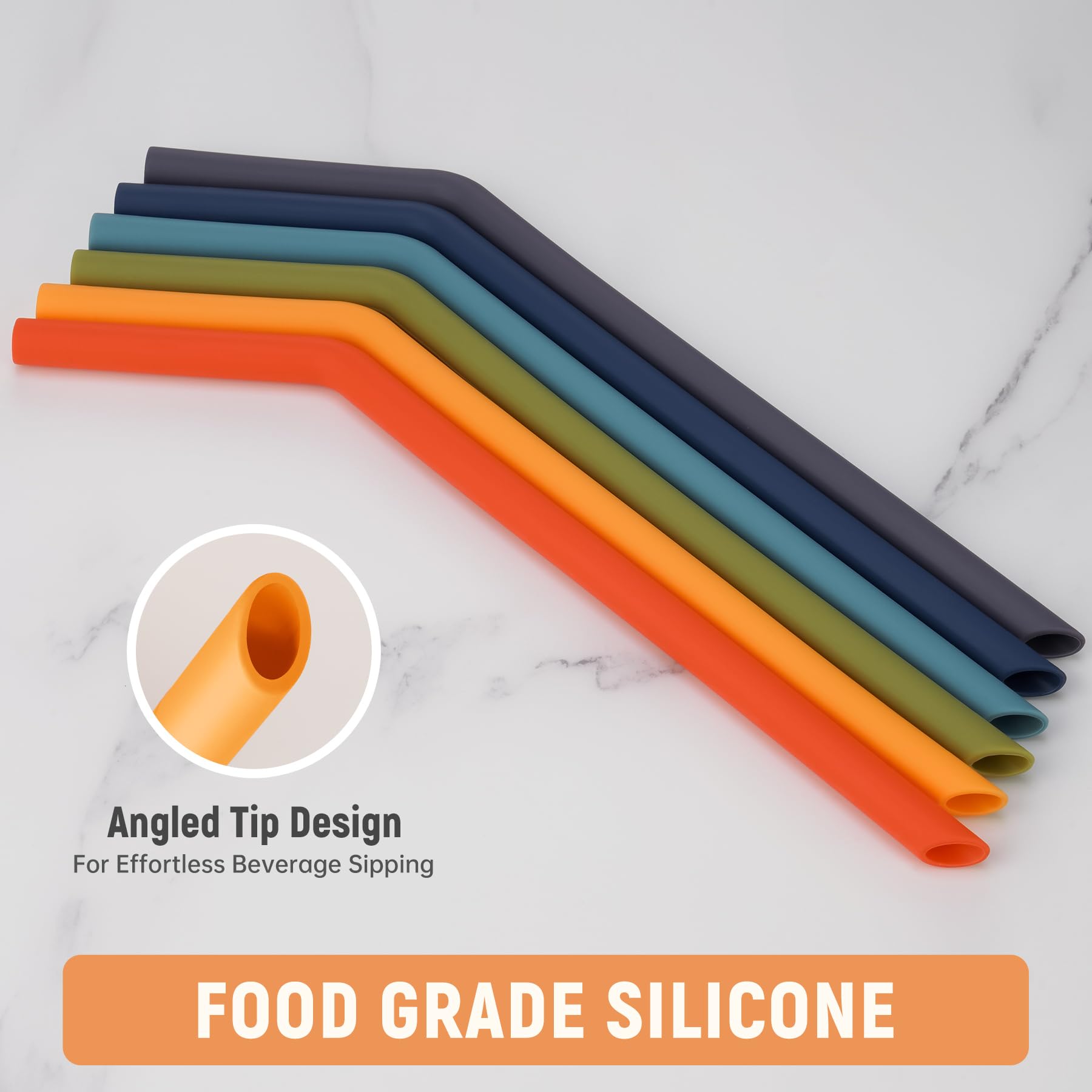 Condition photo showing New/Like New for nihome 6-pack wide reusable bent silicone straws for smoothies, milkshake | 0.425" wide eco-friendly bent straws for juice thick drinks, dishwasher safe, customizable length, 2 brushes (deep rainbow)