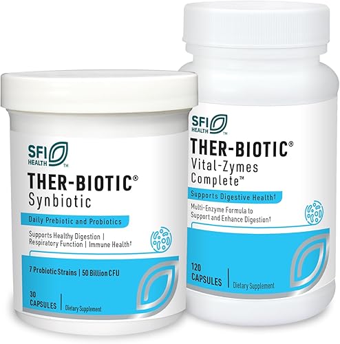 Klaire Labs Ther-Biotic probiótico simbiótico (30 cápsulas) + paquete de enzimas digestivas Vital-Zymes (120 unidades) – Suplemento probiótico bajo