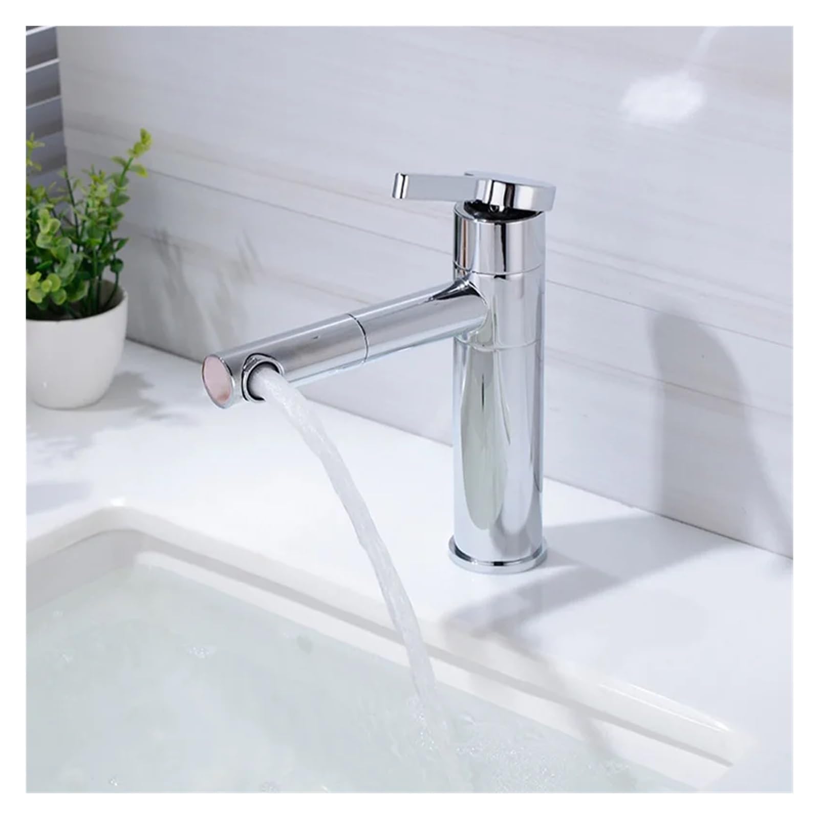 Robinet de salle de bains rond laiton mitigeur rotatif chrome pour lavabo moderne