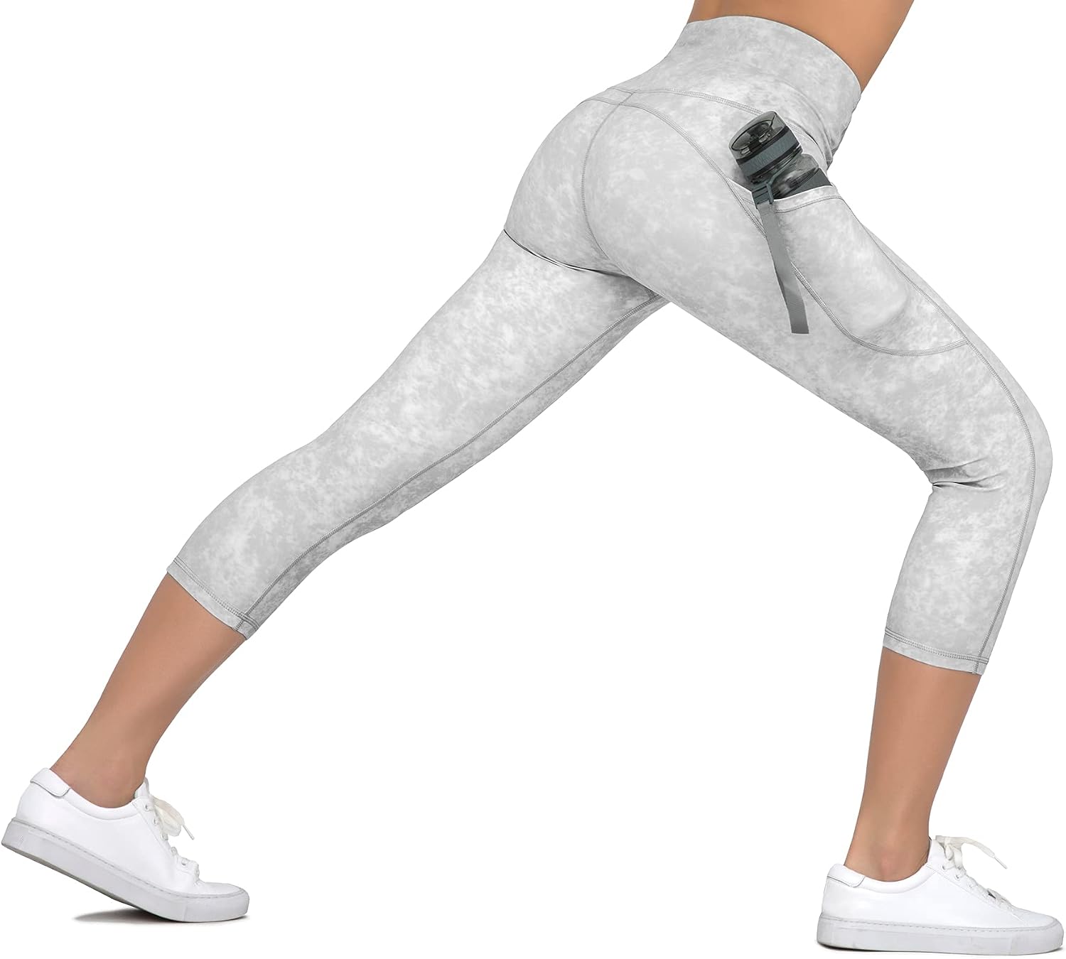 Dragon Fit High Waist Yoga Leggings with 3 Pockets,Tummy Control Workout Running 4 Way Stretch Yoga Pants (Medium, Capri29-Tie Dye Graphite White)