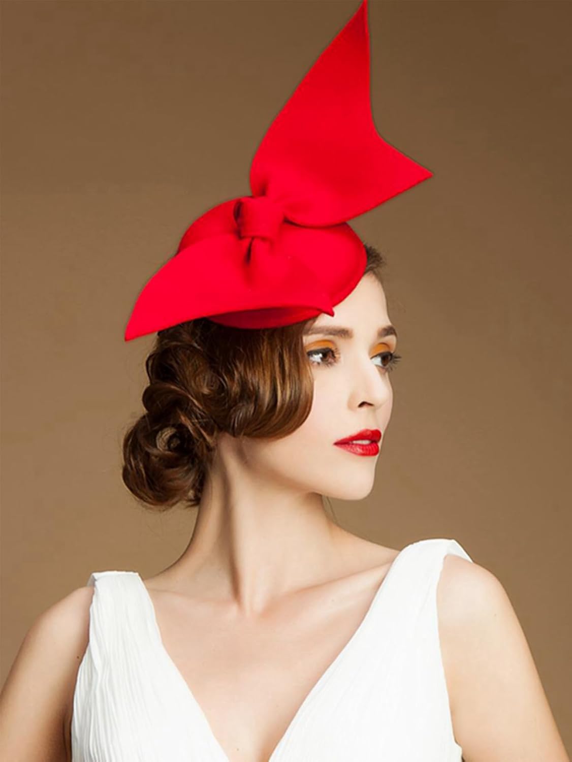 Wool Felt Women Angel Wings Fascinator Hat Bow Tie Cocktail Tea Party Dress Hats - Image 3