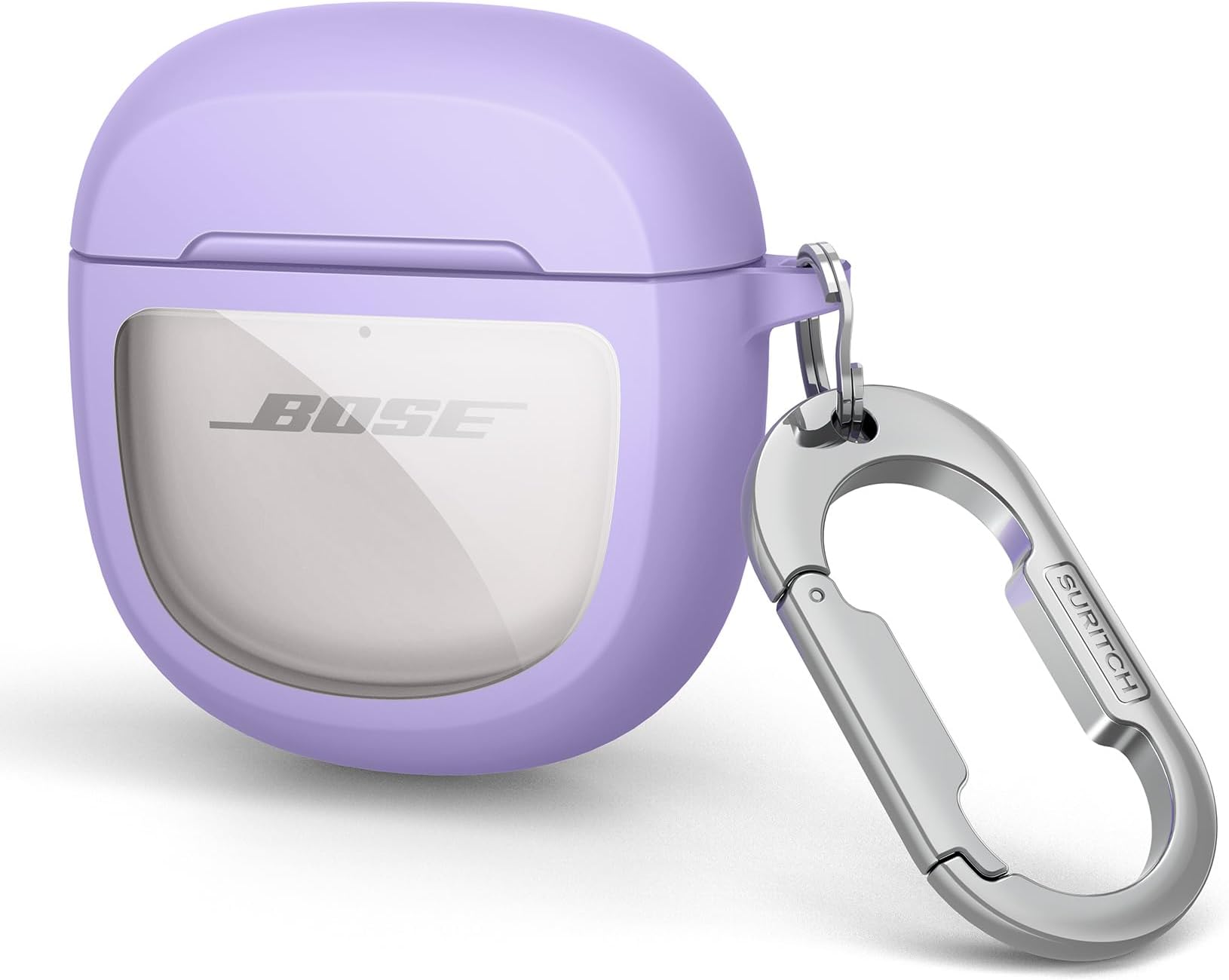 SURITCH Clear Case for Bose QuietComfort Earbuds II 2022/QuietComfort Ultra 2023/Ultra Earbuds 2nd Gen 2025,Shockproof TPU Protective Case with Carabiner & Key Ring & Transparent Logo Window(Purple)