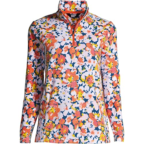 Lands' End Womens Quarter Zip Fleece Pullover Baltic Teal Multi Dyed Floral Regular Medium #TOP4