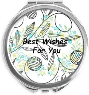 Fresh Flowers Leaves Drawing Best Wish Hand Compact Mirror Round Portable Pocket Glass
