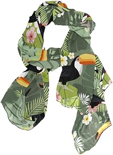WellLee Custom Oblong Chiffon Scarf, Colorful Tropical Birds Toucans Shawl Wrap Sheer Scarves for Outdoor