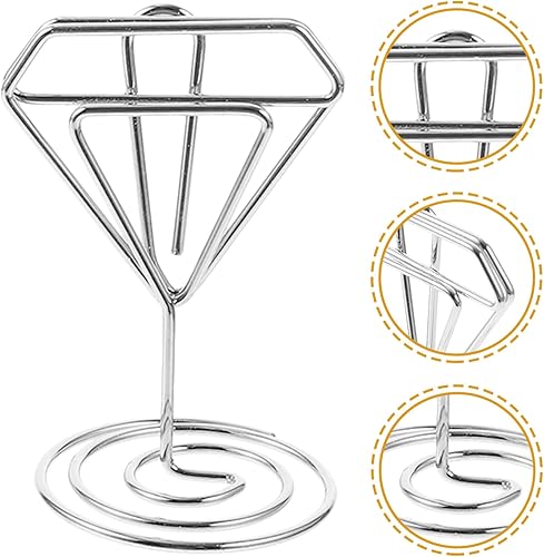 Miniatura 6 de Luxshiny Juego de 6 mini tarjetas de lugar, soporte de alambre de metal, soporte de números de mesa de diamante, clips de fotos decorativos para
