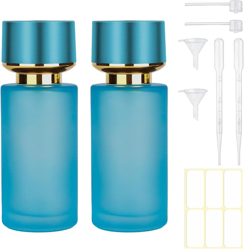 Frasco spray de vidro reutilizável para perfume Gsteng azul, 50 mL, pacote com 2