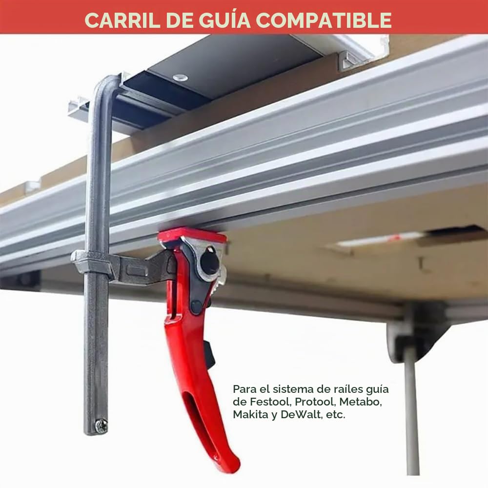 Sargentos De Apriete,Sargentos De Apriete Metal,Abrazaderas de carril,2 pcs, alcance de 200mm,con Abrazadera de trinquete de acero grande ajustable profundidad de garganta de 60mm para lijar,cortar
