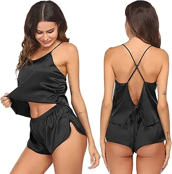Pajamas Set Soft Women Satin Sleepwear Lingerie 2 Piece Silk Pjs Cami top and Shorts Sleep Camisole Nightwear Gift
