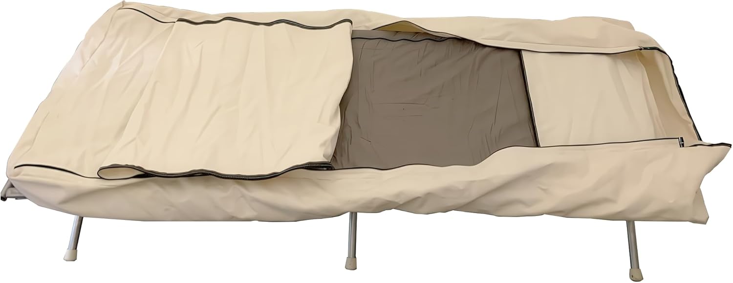 Canvas Sleeping Bag Cover, Oversized Sleeping Bag Protector with Cot Pad Pocket Flap, 2 Full-Length YKK Zippers, Machine Washable, 33 x 80 in