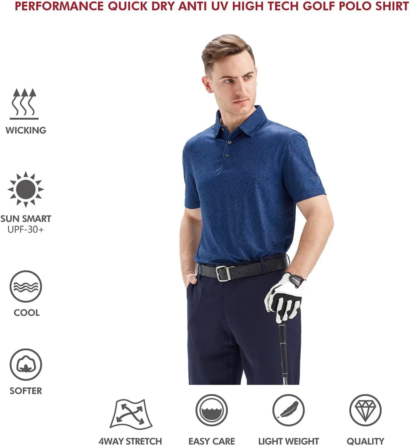 Golf Shirts for Men Dry Fit Short Sleeve Print Performance Moisture Wicking Polo Shirt - Image 5