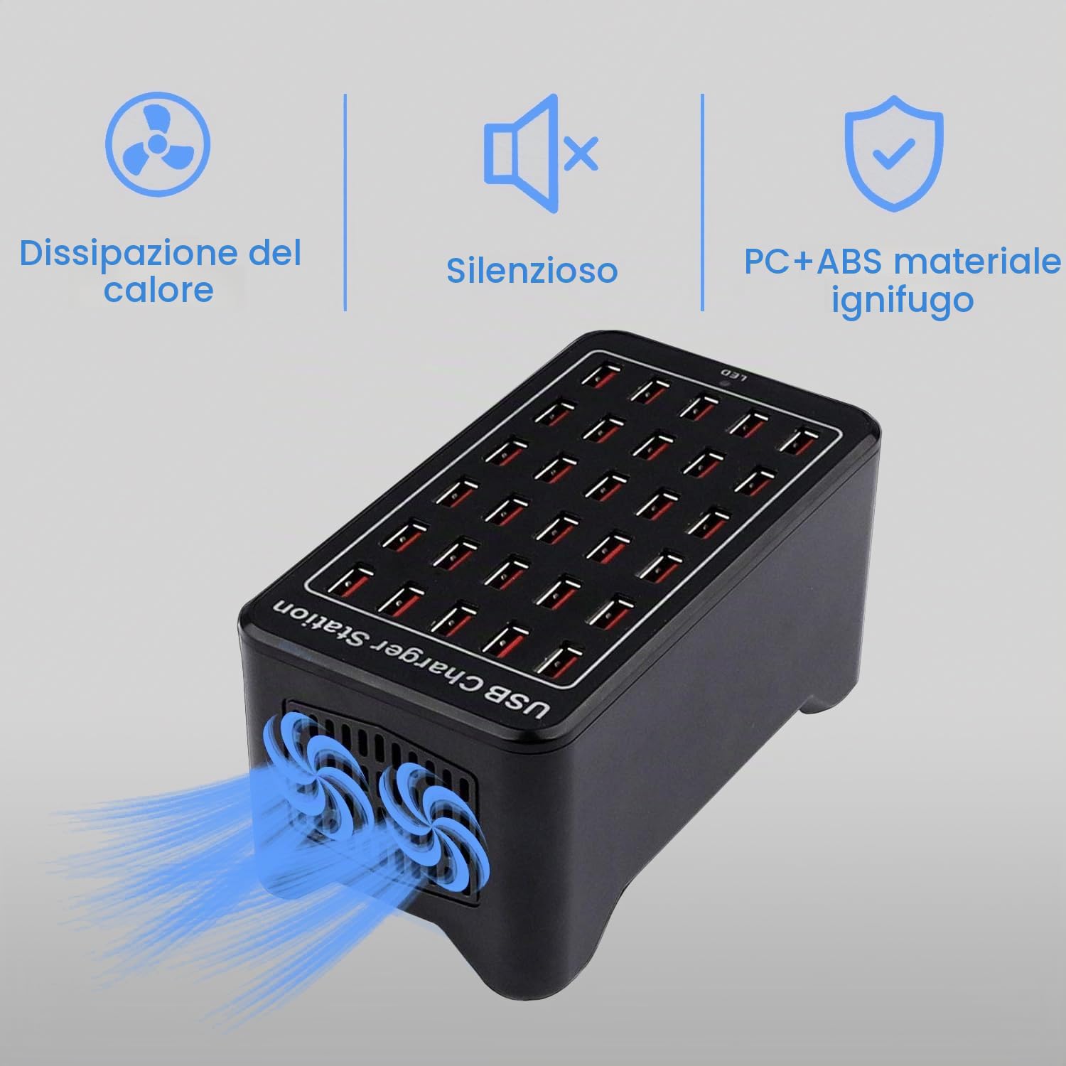 Caricatore USB a 30 Porte,150W/30A Caricatore intelligente USB, Hub di ricarica da tavolo 30 in 1, Della stazione di ricarica a più porte per Samsung/iPhone/iPad/Google Pixel/Tablet ed elettronica USB