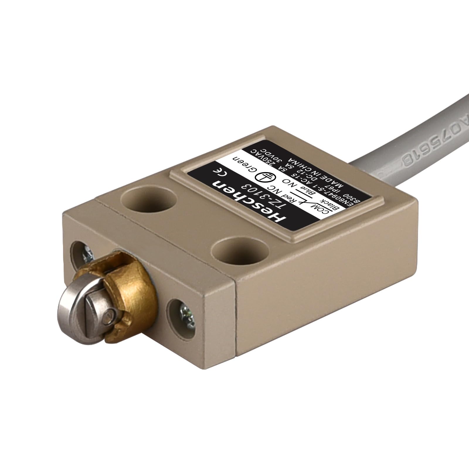Heschen Interrupteur de limitation compact pré-câblé TZ-3103 Piston à rouleaux SPDT momentané AC 250 V 5 A IP67 étanche