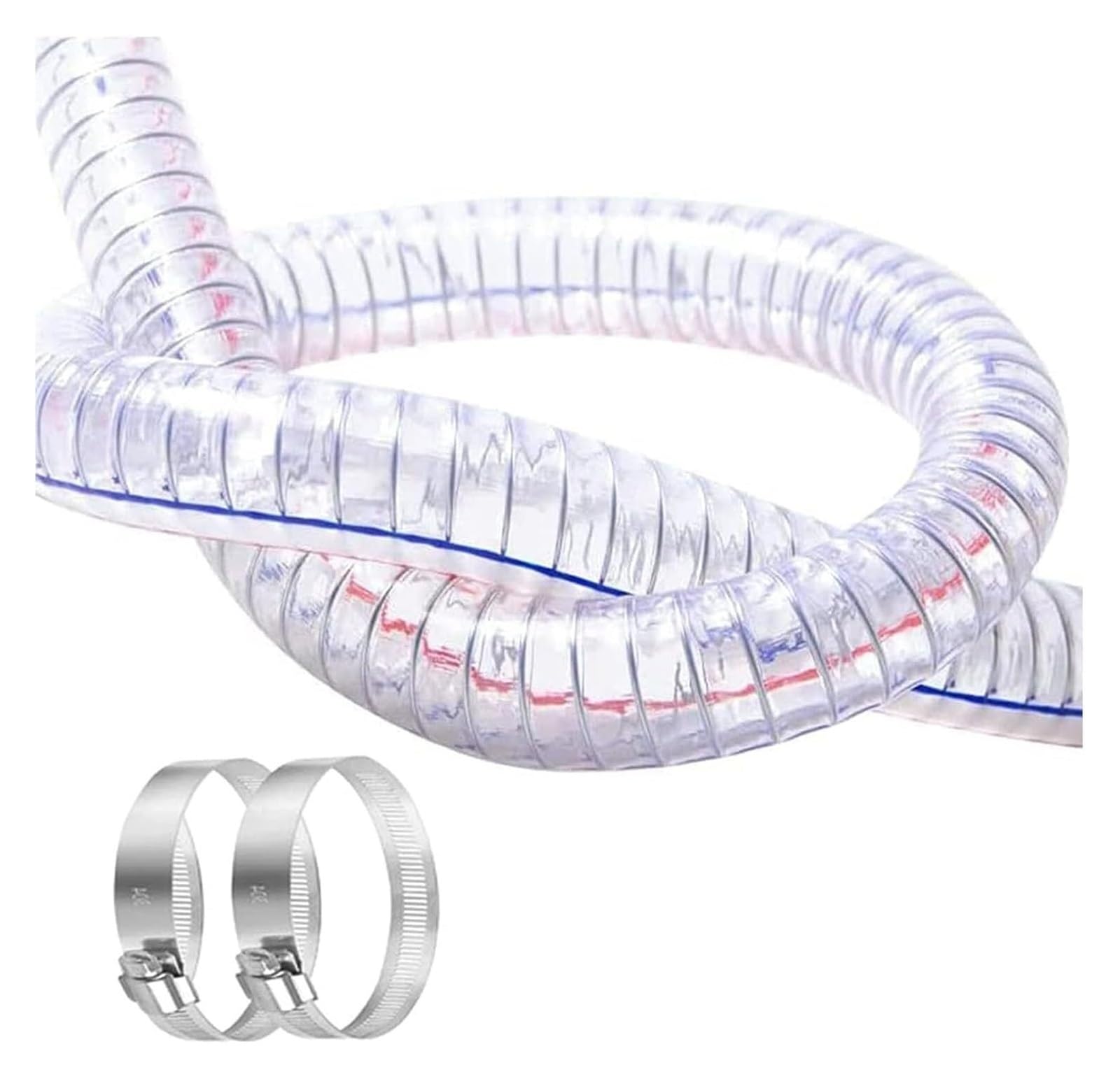 Transparent Steel Wire Suction Hose, PVC Steel Wire Helix Reinforced Hose 3mm Wall 2m with 2 Clamps Multiple Sizes(Inner Diameter 38mm)