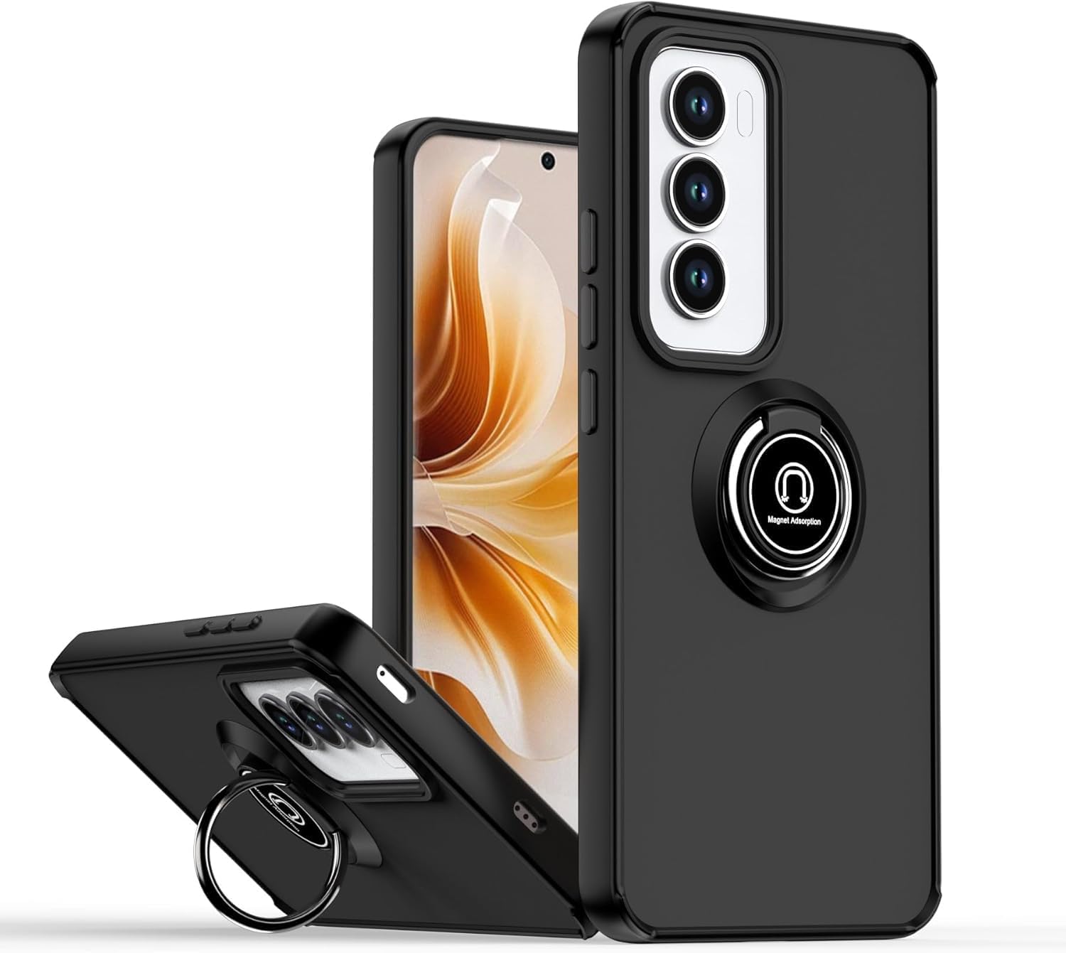 Zubitech Case For OPPO Reno 12 Pro 5G Case Cover Rotational Metal Ring Grip Kickstand Cover Magnetic Car Mount Holder Case Shockproof TPU Bumper compatible for OPPO Reno 12 Pro 5G (Black, Reno 12 Pro)