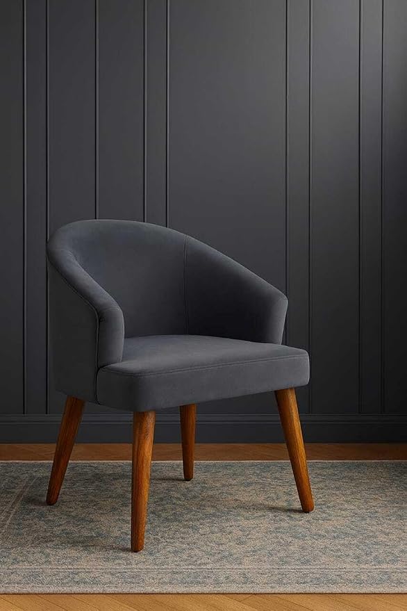 WOODEN SPACE Velvetine Arm Chair for Living Room | Pure Sheesham Wood Legs & Premium Velvet Fabric | Vintage Accent Chair for Home & Office (Gray)