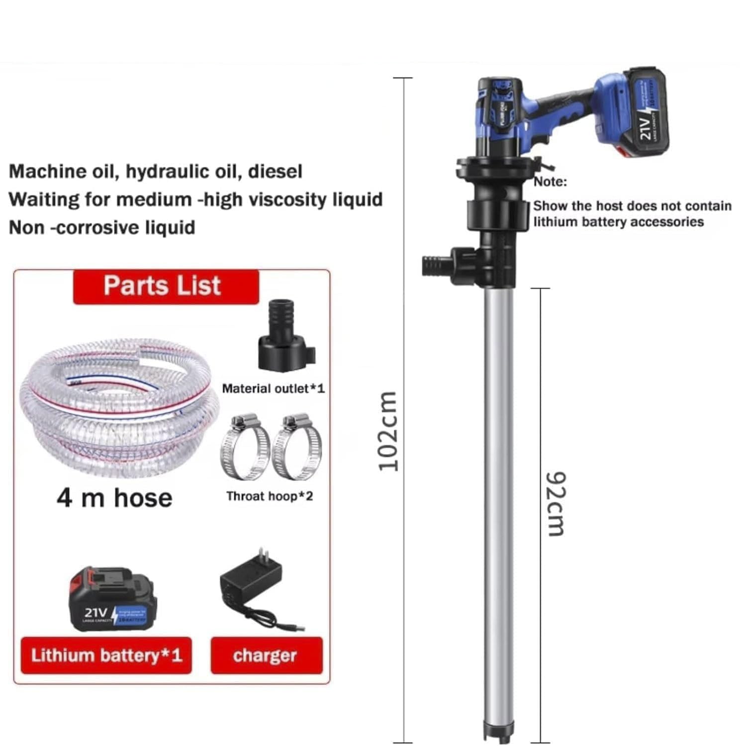 Elektryczna pompa olejowa, pompa bębnowa 92 cm, natężenie przepływu 80-150 l/min, regulacja 2 prędkości do oleju napędowego, nafty, oleju hydraulicznego i płynów niekorozyjnych