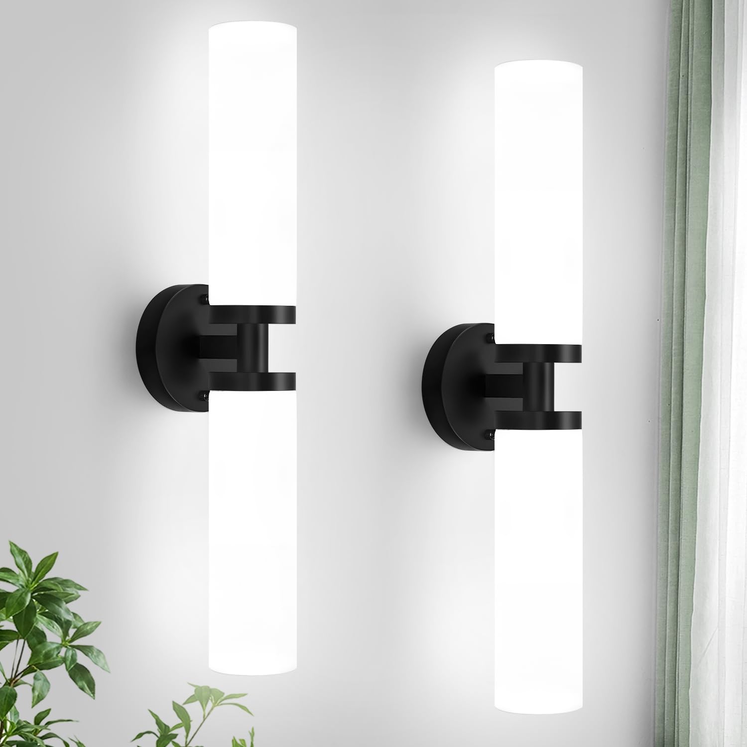 Wall Sconces Set of Two, Matte Black Bathroom Sconces Wall Lighting with Milky White Glass, Modern Sconces Wall Decor Set of 2 Wall Light fixtures for Bathroom Mirror Living Room Hallway Bedroom