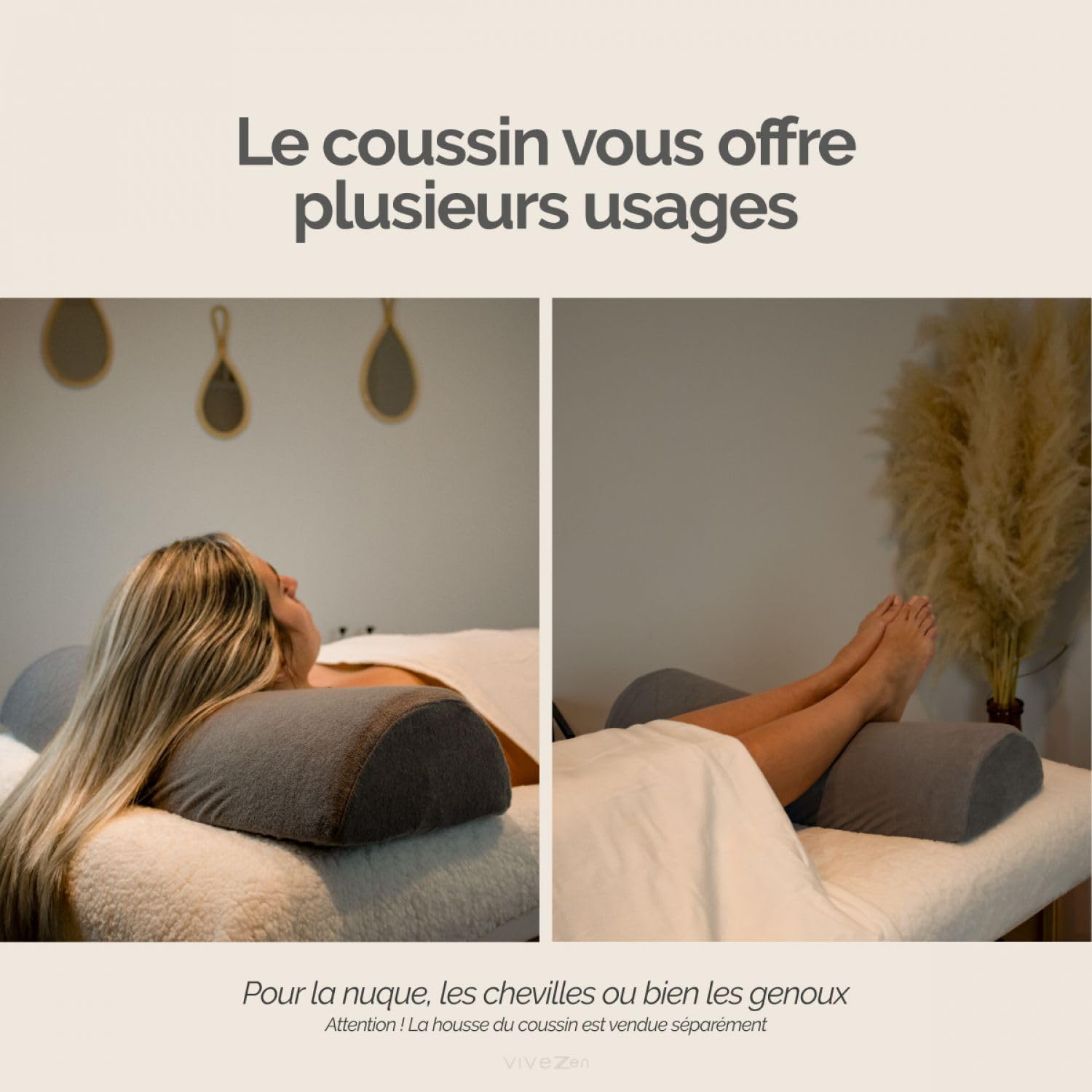 Vivezen - Traversin, coussin demi-rond 66 cm x 22 cm x 12 cm pour table de massage - Plusieurs coloris